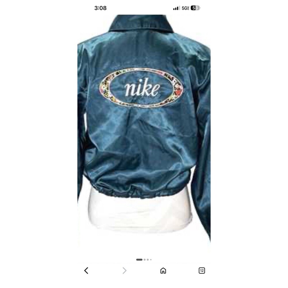 Nike Lot Womens Blue Satin Button Crop Floral Jacket Size XS W Nike Slides Sz 7